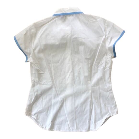 C.J Laing button down white short sleeved blouse / shirt with blue trim size 4 - Picture 5 of 12